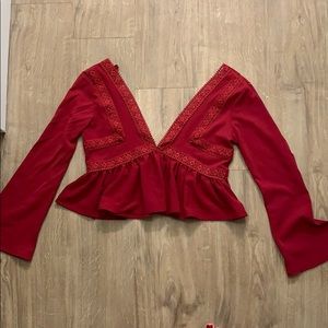 Long-Sleeve Red Crop Top